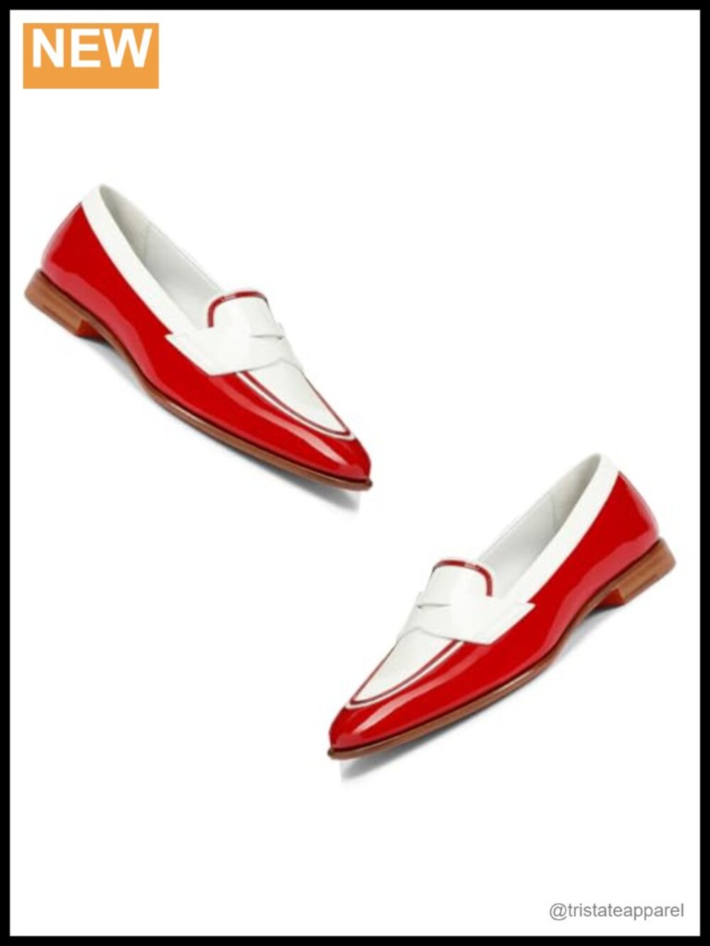 Patent Slip On Loafer Flats Two Tone Round Toe 1 Inch Flat Heel Penny Loafers